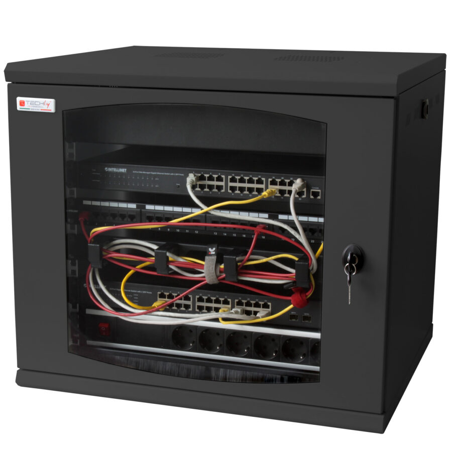 Armadio Rack 19'' a muro 16 unità sezione unica prof. 500mm Nero