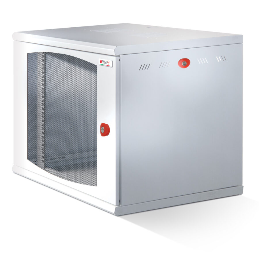 Armadio Rack 19'' a muro 16U sezione unica P.600mm Porta Grigliata Bianco