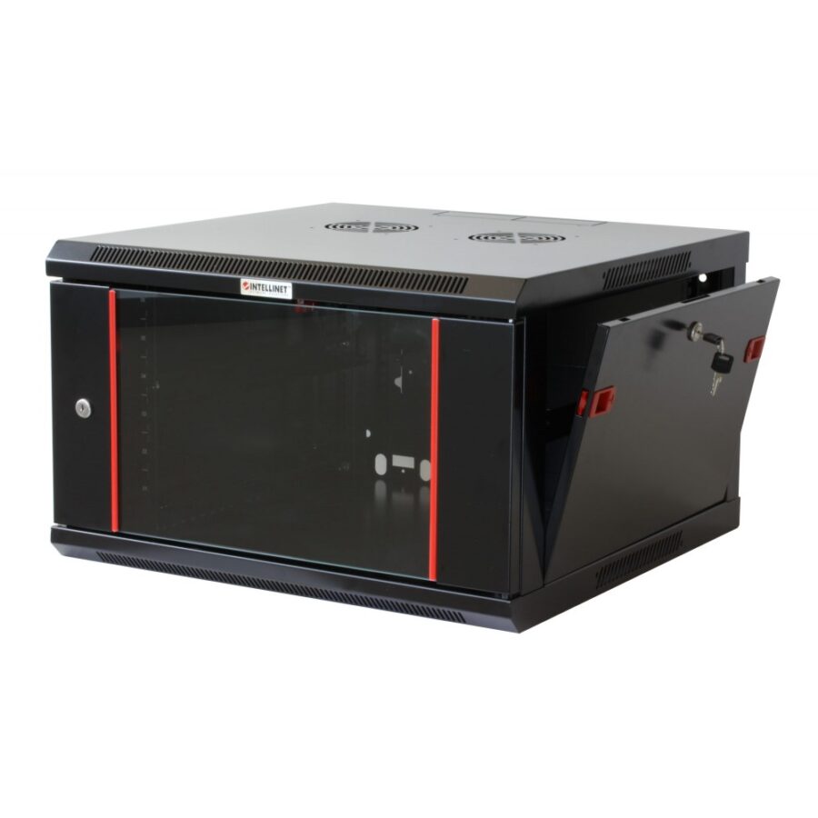 Armadio Rack 19'' a muro 6 unità sezione unica profondità 450mm Nero