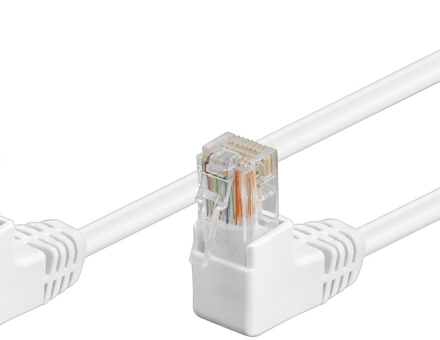 Cavo di rete Patch Angolato 90° CCA Cat. 5e Bianco UTP 1 m