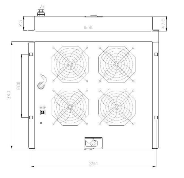 i-case_fan-4tb_disegno Gruppo di ventilazione a soffitto per Rack 19'' 4 Ventole Nero
