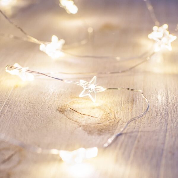 i-led-chain20star-goobay-i-led-chain20star-55193_4 20 Luci LED a Stella con Filo d'argento IP20 Bianco Caldo a Batteria con Timer