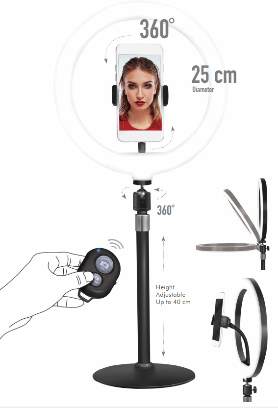 i-smart-ring25-logilink-i-smart-ring25-54116_2 Luce LED Anello 25cm Regolazione Luminosità Stand Smartphone