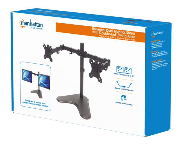 max_461559box Supporto da Scrivania per 2 Monitor 13-32'' con Base e Doppio Snodo