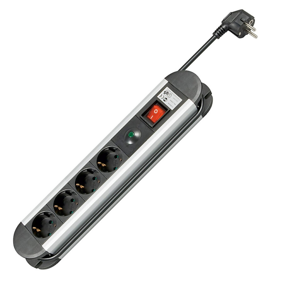 Multipresa in Alluminio 4 Posti Schuko con Interruttore e Led