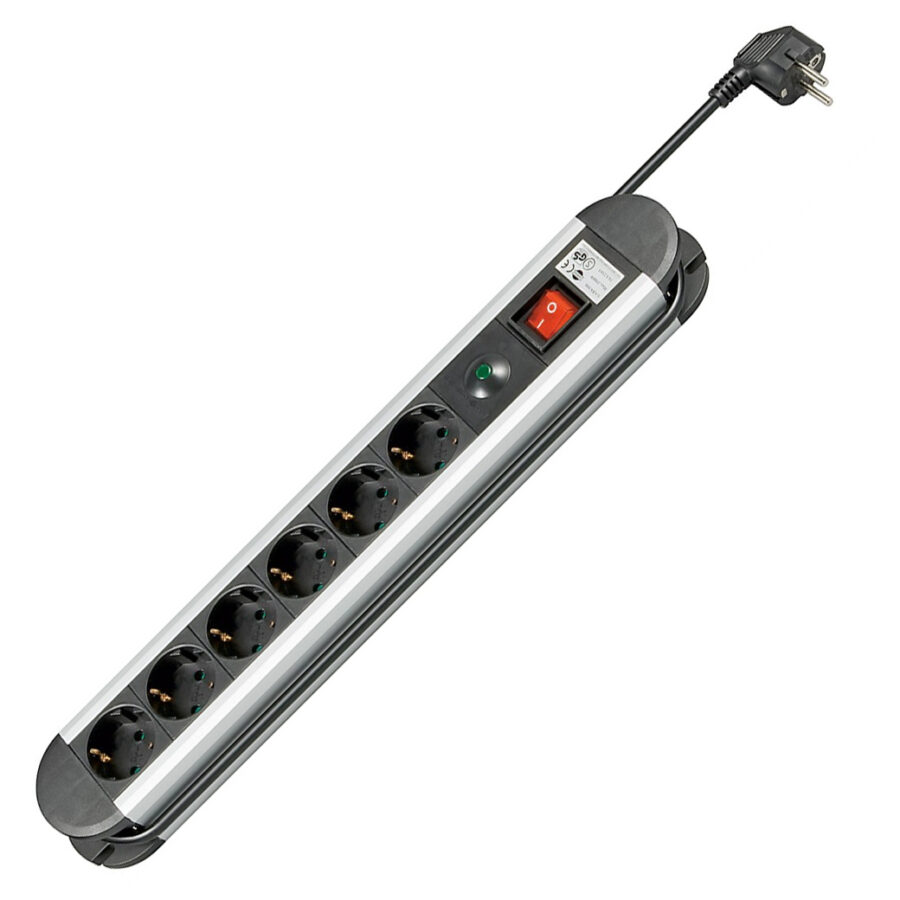 Multipresa in Alluminio 6 Posti Schuko con Interruttore e Led