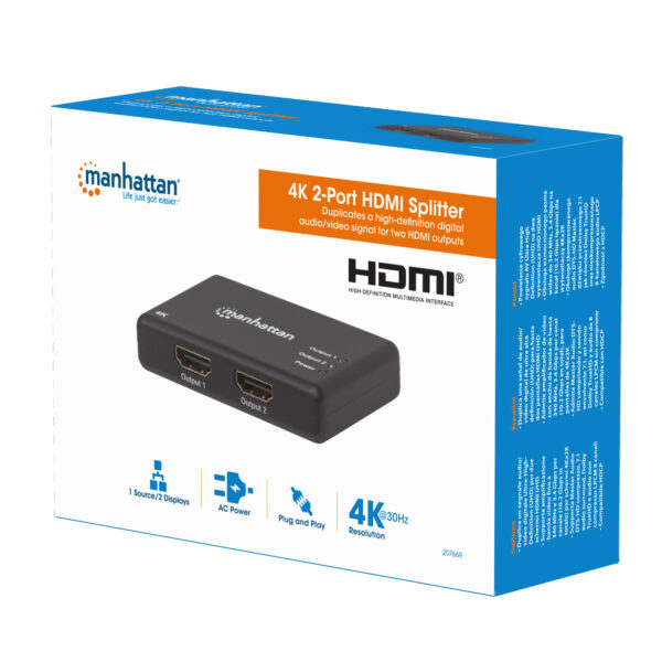 max_207669box Splitter HDMI 4K UHD 3D con LED 2 vie